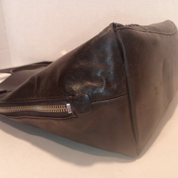 FRYE "Lena" Smooth Black Leather Tote Chunky SIlver ZIppers Detail, 3-Side Open - Picture 12 of 15
